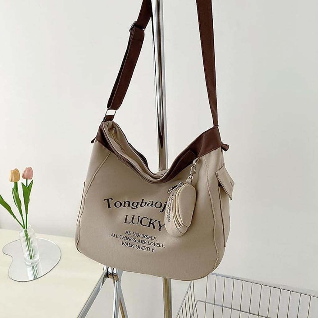 PALAY® Canvas Bag for Women Khaki Canvas Tote Bag with Coin Bag Chic Cute Letter Print Zipping Shoulder Bag Crossbody Bag Casual Hand Bag Multi Use School Book Bag Travel Carry All Bag, 30x17x30cm PALAY® Canvas Bag for Women Khaki Canvas Tote Bag with Coin Bag Chic Cute Letter Print Zipping Shoulder Bag Crossbody Bag Casual Hand Bag Multi Use School Book Bag Travel Carry All Bag, 30x17x30cm